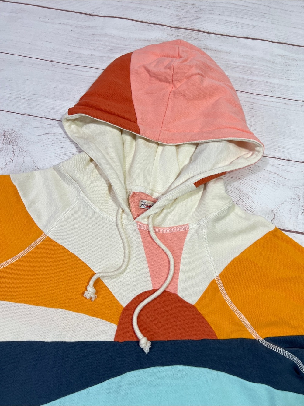 Faherty Soleil Sweatshirt - Medium - multicolor rainbow french terry hoodie - Picture 8 of 14